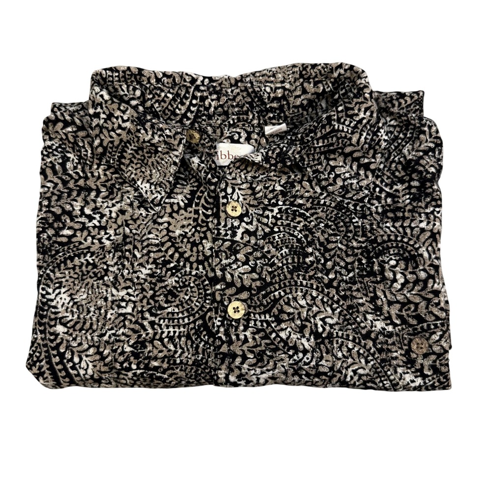 Caribbean Rayon Camp Shirt Mens‎ 2XT Black Tan Paisley Aloha Resort Button Up